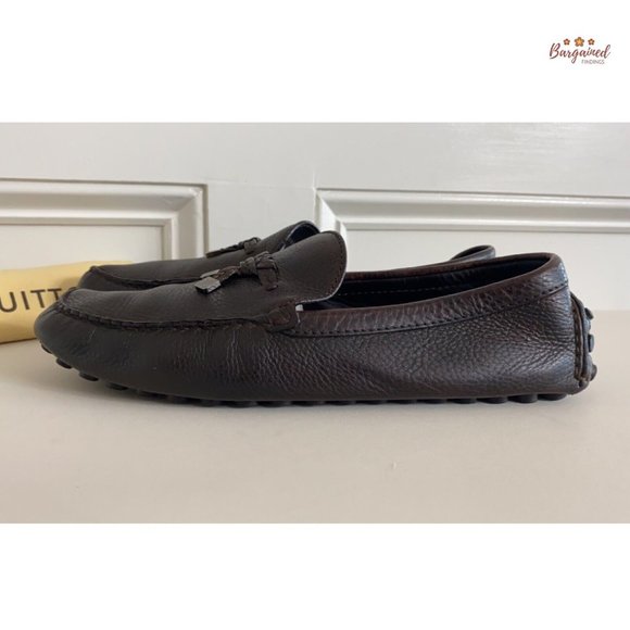 Authentic Louis Vuitton Brown Leather Drivers Logo Bow Slip On Loafers Size 10 main image 7